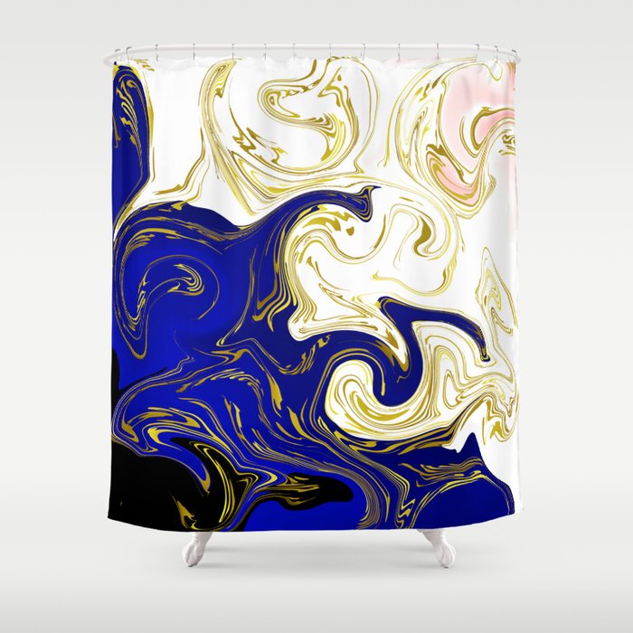 blue ,gold,rose,black,golden fractal, vibrations, circles modern pattern, Shower Curtain