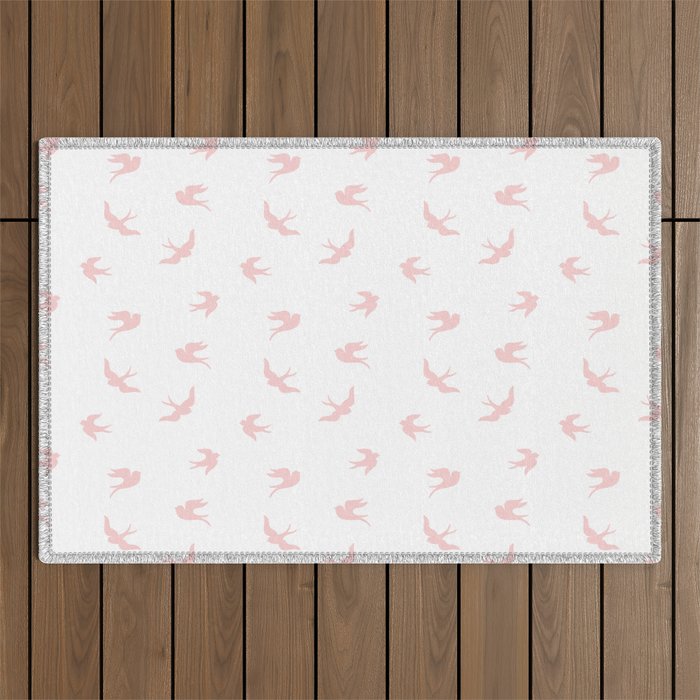 Pastel Pink Flying Birds Seamless Pattern Outdoor Rug