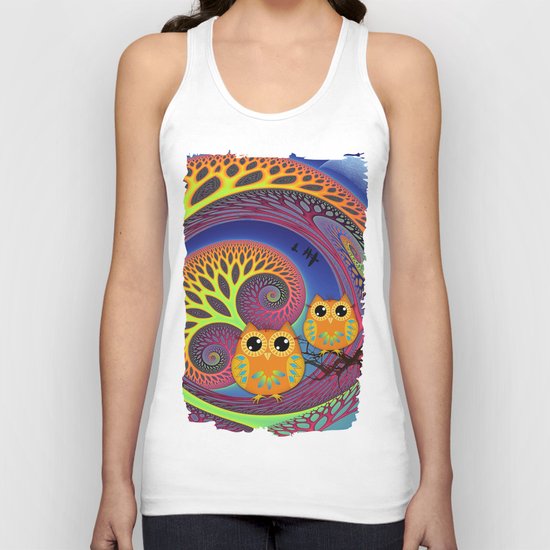 Owls in a magical tree Unisex Tank Top