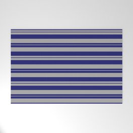 [ Thumbnail: Dark Gray & Midnight Blue Colored Pattern of Stripes Welcome Mat ]