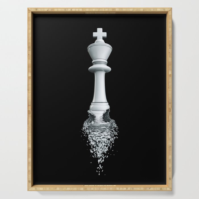 Farewell to the Pale King / 3D render of chess king breaking apart Serving Tray