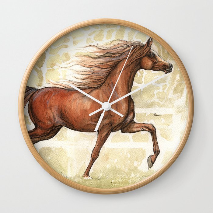 Running horse watercolor art Wall Clock