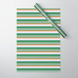 [ Thumbnail: Brown, Lavender, and Sea Green Colored Lines Pattern Wrapping Paper ]