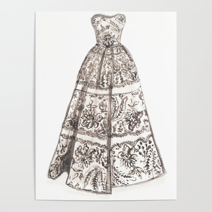Wedding Dress Drawing Bridesmaids Gift Wedding Dress Sketch Poster By Myartspace Society6