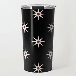 Atomic mid century retro star flower pattern in black background Travel Mug