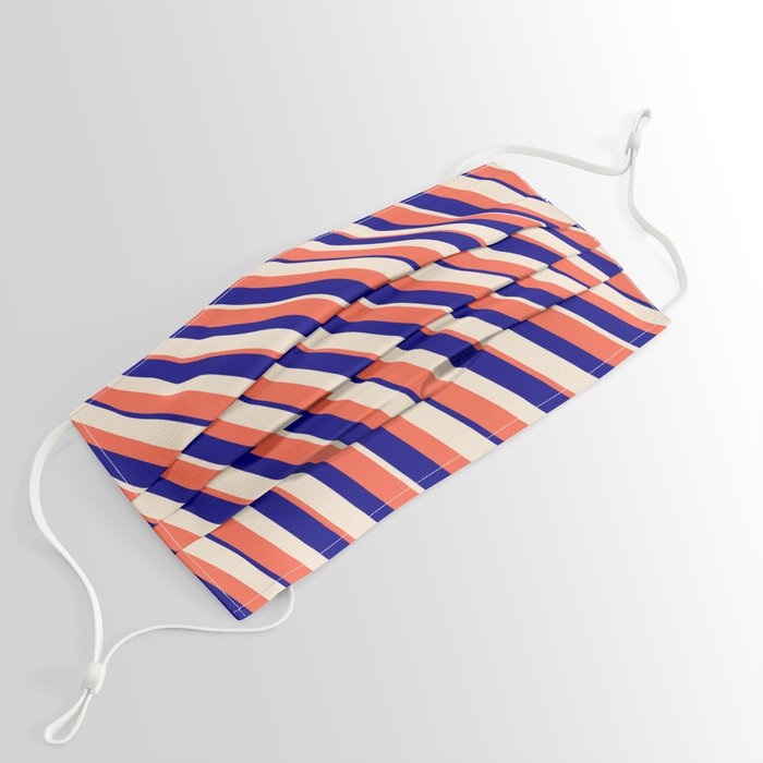 Red, Blue & Beige Colored Striped Pattern Face Mask
