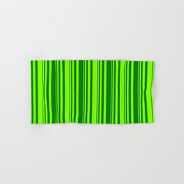 [ Thumbnail: Chartreuse & Green Colored Striped/Lined Pattern Hand & Bath Towel ]