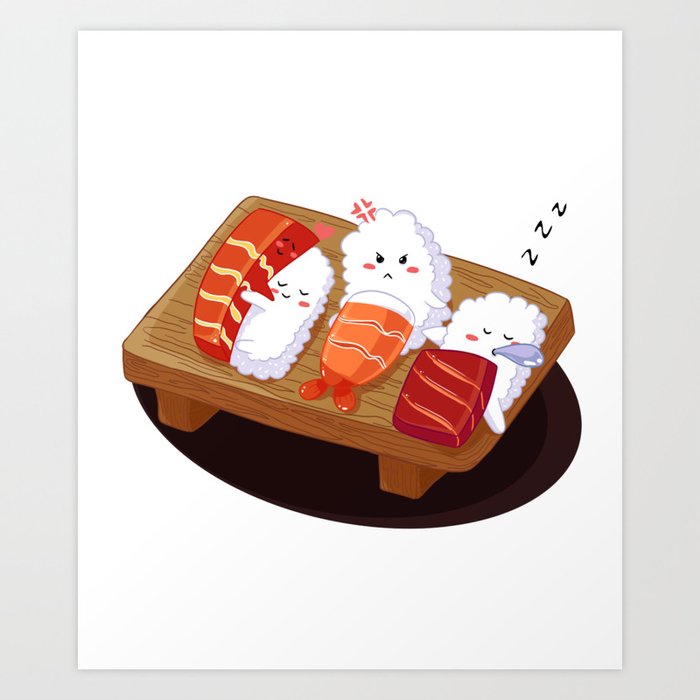 Grumpy Sleeping Sushi - Kawaii Japanese Food Art Art Print by BeKindShine |  Society6