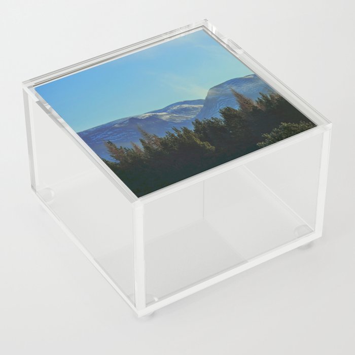 Scottish Pine Forest's Winter Cairngorm Mountain Range View in Expressive Acrylic Box