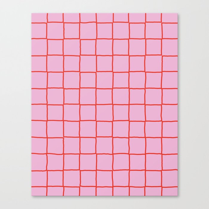 Retro Pink + Red Tiles Checker Plaid Canvas Print