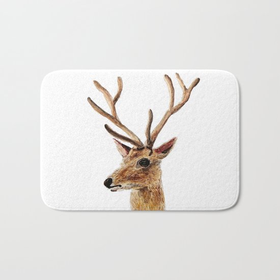 deer watercolor painting Bath Mat