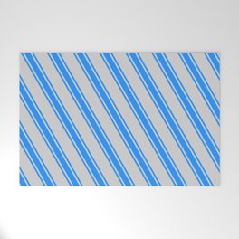 [ Thumbnail: Light Gray and Blue Colored Striped Pattern Welcome Mat ]