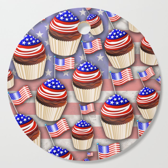 USA Flag Cupcakes Pattern Cutting Board by BluedarkArt | Society6