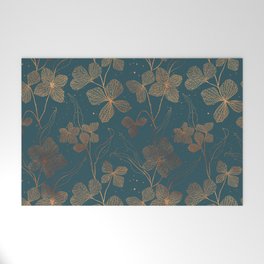 Copper Art Deco Flowers on Emerald  Welcome Mat