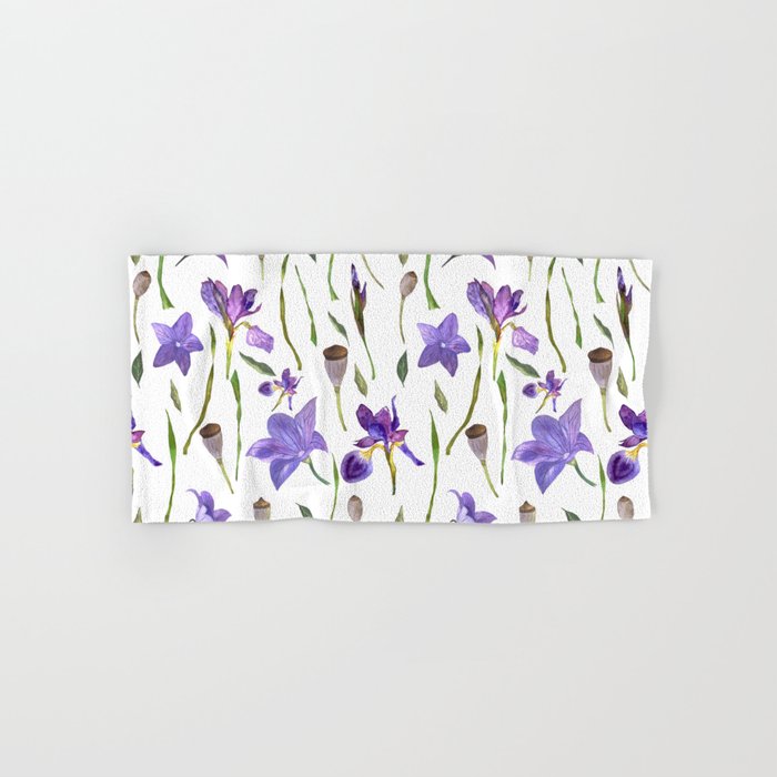 purple iris watercolor pattern Hand & Bath Towel