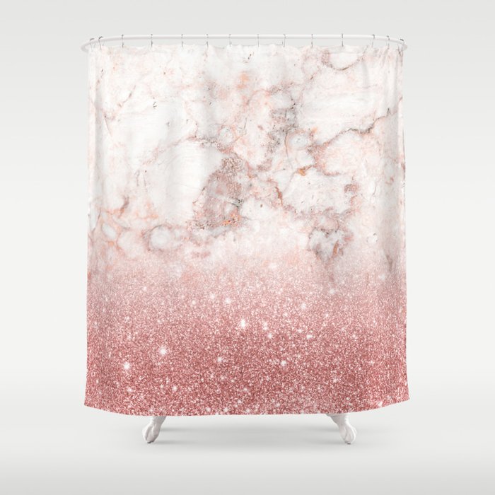 Elegant Faux Rose Gold Glitter White Marble Ombre Shower