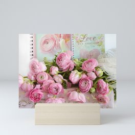 Shabby Chic Cottage Pink Floral Ranunculus Peonies Roses Print Home Decor Mini Art Print