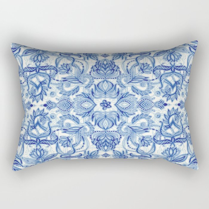Pattern in Denim Blues on White Rectangular Pillow
