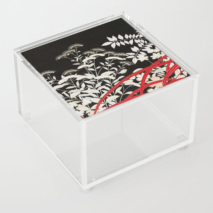Japanese Vintage Kimono Pattern, Vintage Black And White Floral Pattern, Acrylic Box
