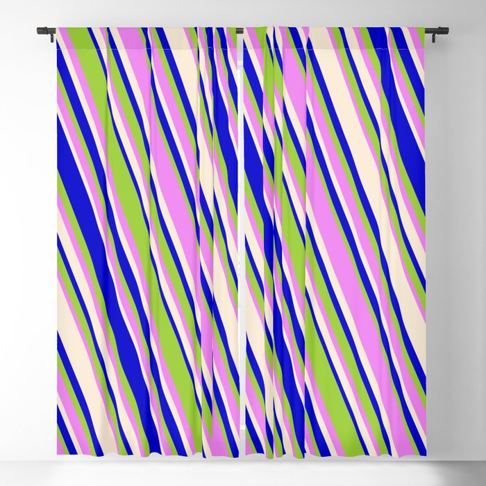 Blue, Green, Violet & Beige Colored Lines Pattern Blackout Curtain