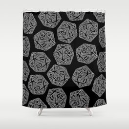 d20 - white on black - icosahedron doodle pattern Shower Curtain