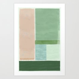 Green & Pink Colour Block abstract painting Art Print
