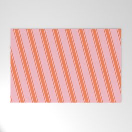 [ Thumbnail: Pink & Coral Colored Striped Pattern Welcome Mat ]