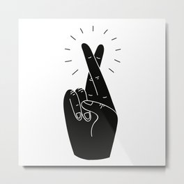 Fingers Crossed / Black & White Metal Print | Crossedfingers, Black And White, Curated, Lucky, Fingerscrossed, Hand, Minimal, Trendy Boho Graphic, Luck, Finger 