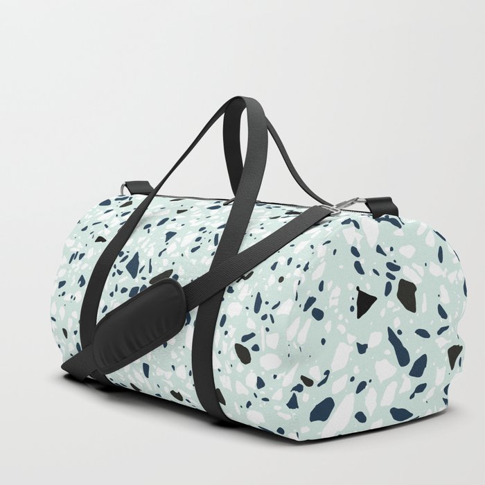 'Speckle Party' Navy Mint Black White Dots Speckle Terrazzo Pattern Duffle Bag