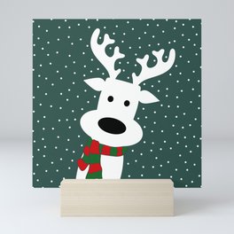 Reindeer in a snowy day (green) Mini Art Print