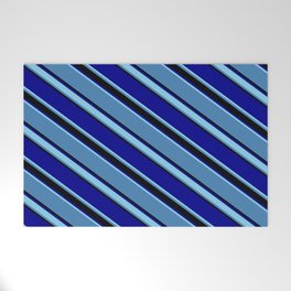 [ Thumbnail: Blue, Black, Dark Blue & Sky Blue Colored Pattern of Stripes Welcome Mat ]