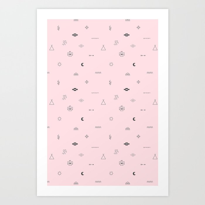 Southwestern Symbolic Pattern in Pale Pink & Charcoal Art Print