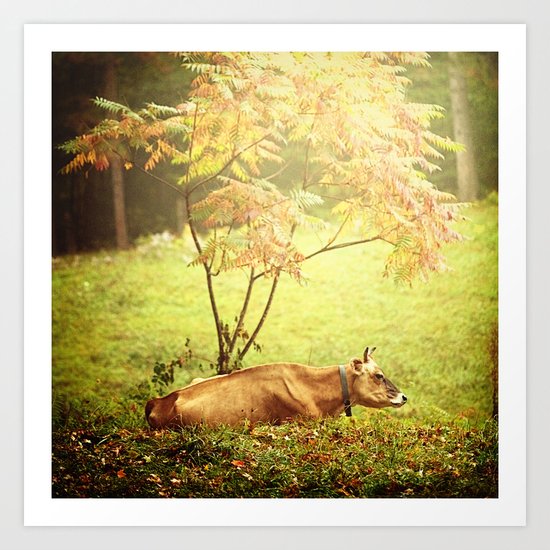 a cow and a tree Art Print