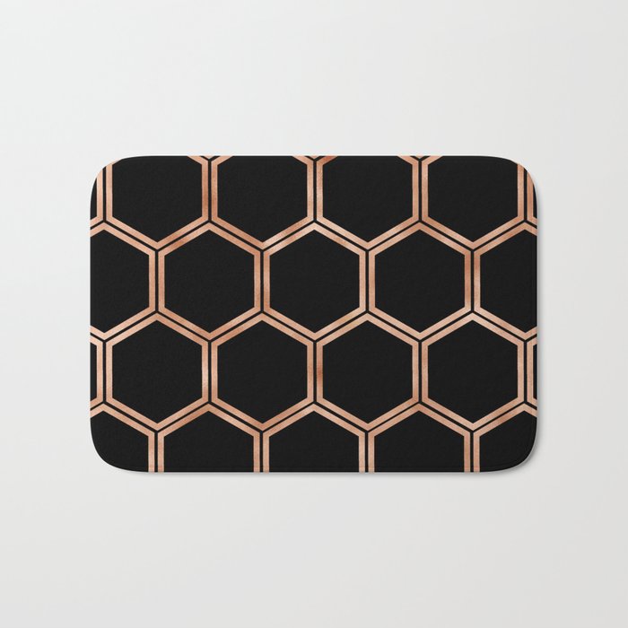 Black onyx copper hexagons Bath Mat