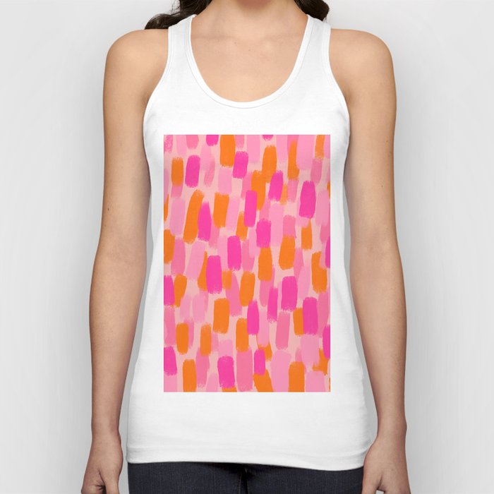 Abstract, Paint Brush Effect, Orange and Pink Tank Top