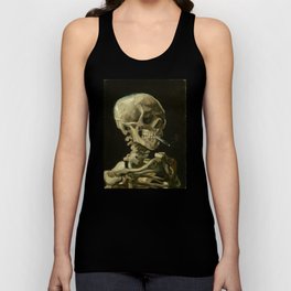 Vincent van Gogh - Skull of a Skeleton with Burning Cigarette Unisex Tanktop | Painting, Expressionism, Scary, Halloween, Teeth, Surrealism, Oil, Vincent, Jaw, Cigarette 