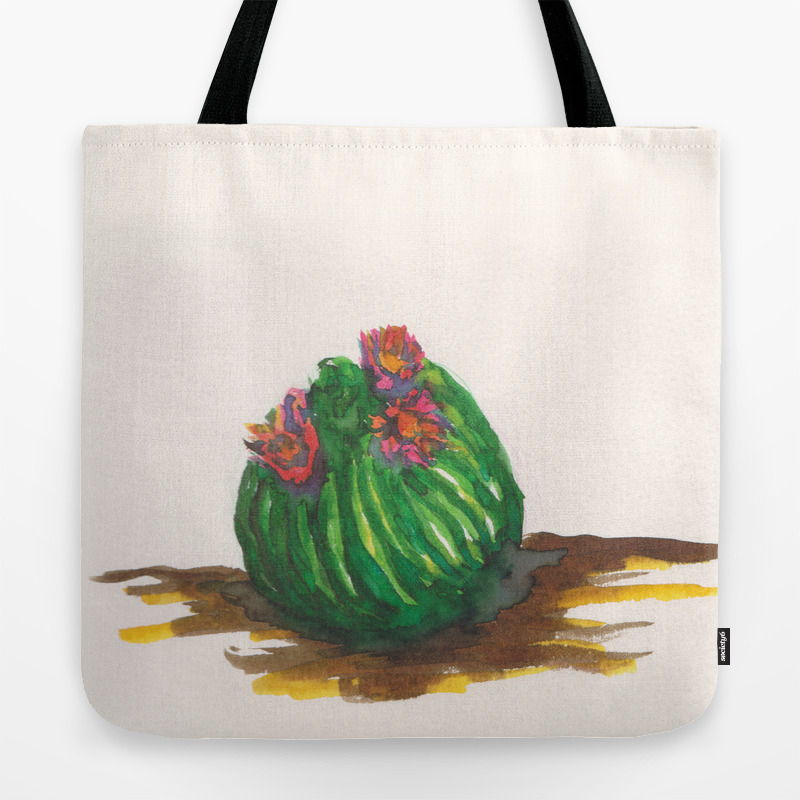Watercolor Painting Of Flowering Barrel Cactus Tote Bag By Whiskey