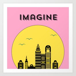 The Imaginary City (pink) Art Print | Architecture, Pop Art, Graphic Design, Pop Surrealism 