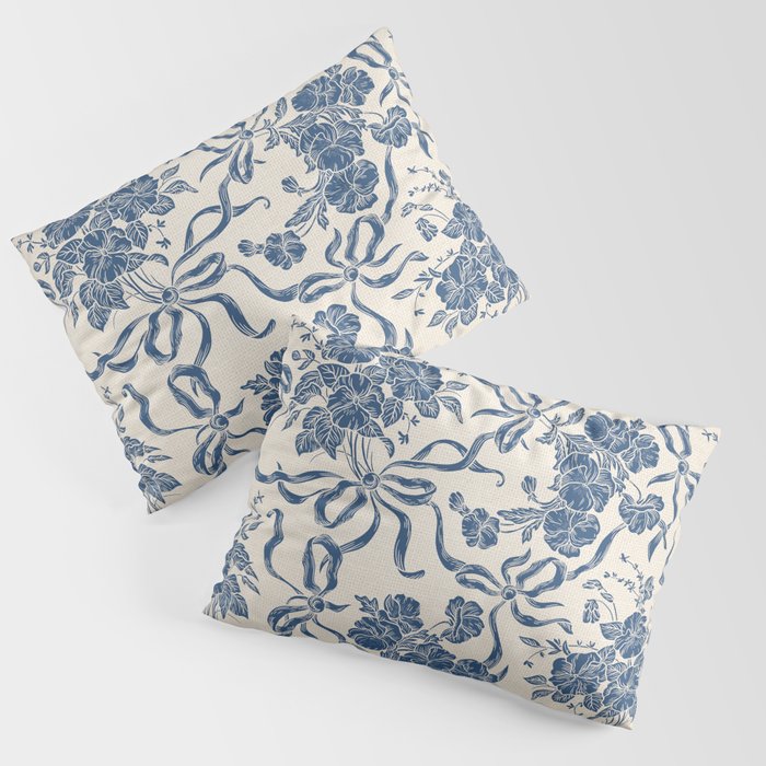 Chic Modern Vintage Ivory Navy Blue Floral Pattern Pillow Sham
