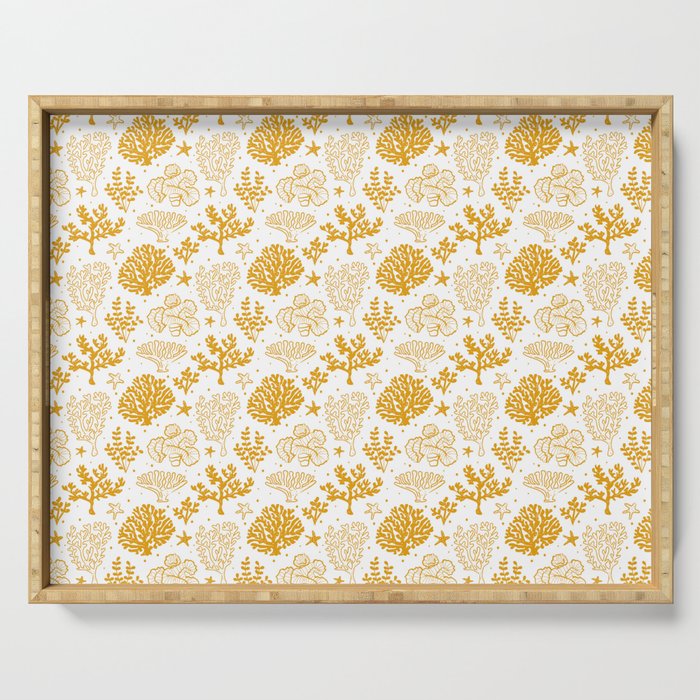 Mustard Coral Silhouette Pattern Serving Tray