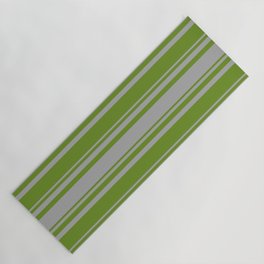 [ Thumbnail: Dark Gray & Green Colored Pattern of Stripes Yoga Mat ]