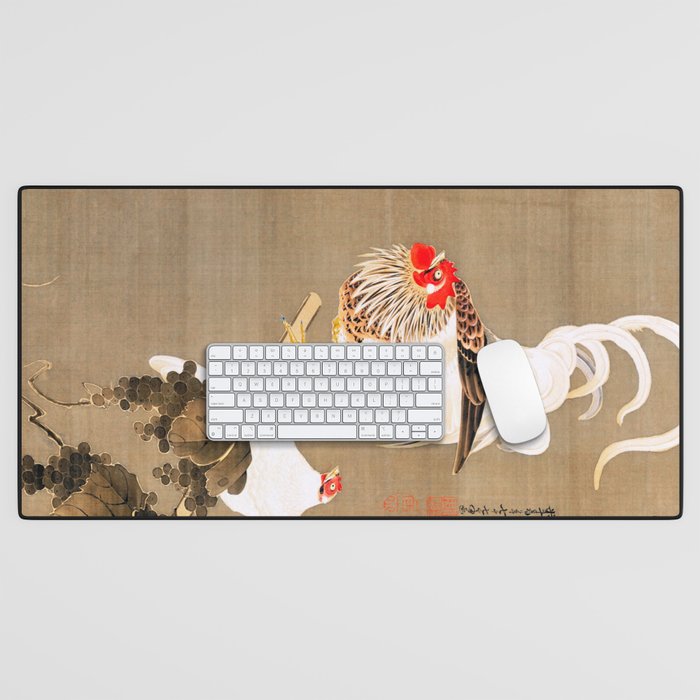 Ito Jakuchu - Hen and Rooster with Grapevine Desk Mat