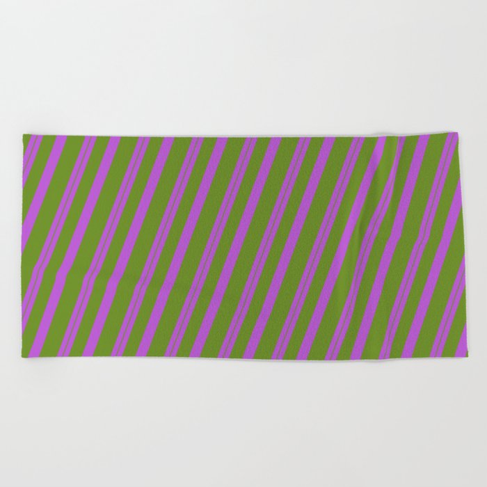 Orchid & Green Colored Lines/Stripes Pattern Beach Towel