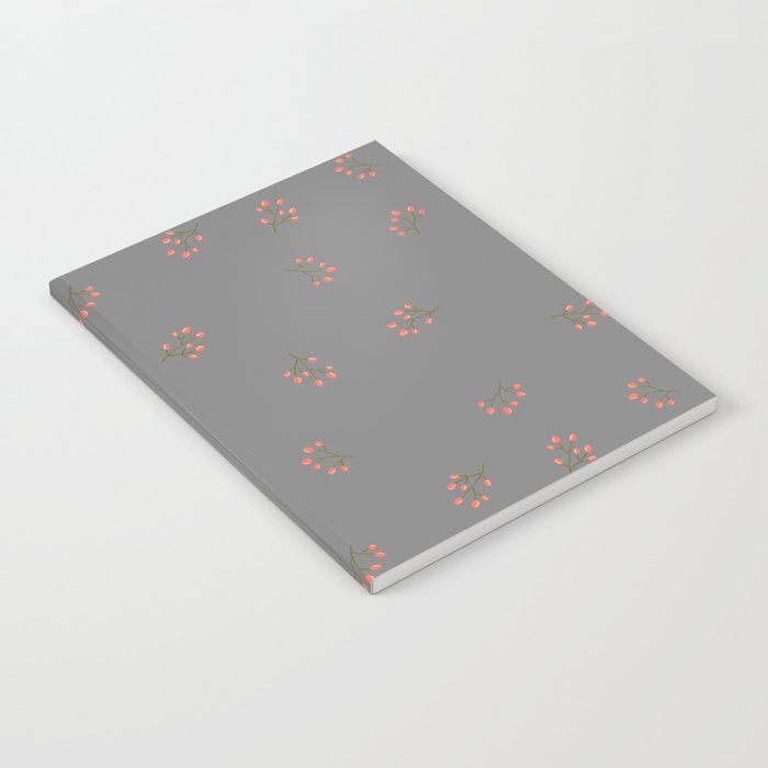 Branches With Red Berries Seamless Pattern on Grey Background Notebook
