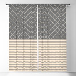 Elegant Thin Stripes Lace Harlequin Grid Beige Gray Grey Blackout Curtain