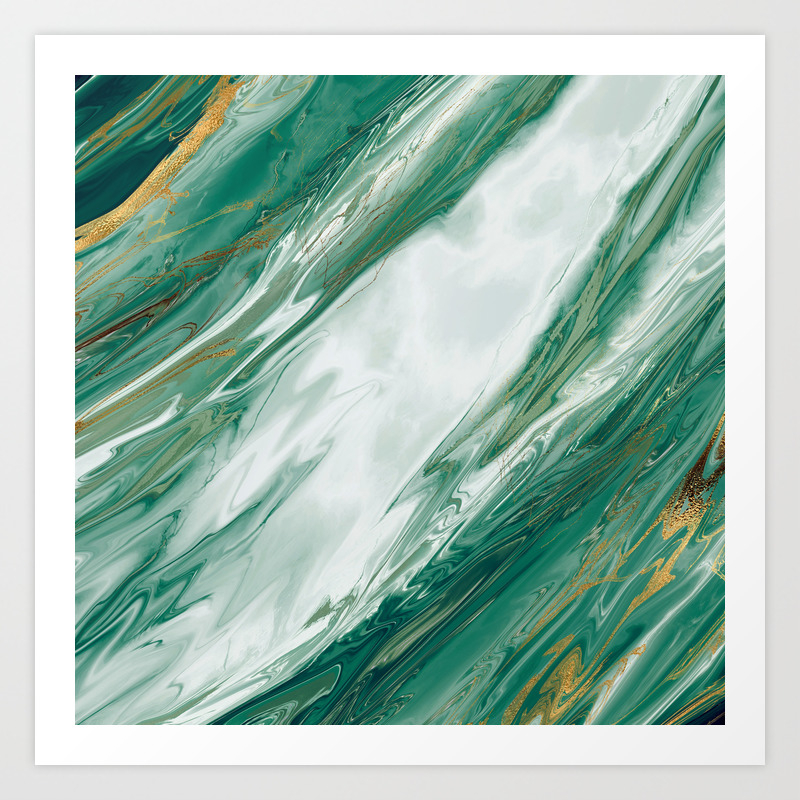 Emerald Jade Green Gold Accented Painted Marble Art Print By Blackstrawberry Society6