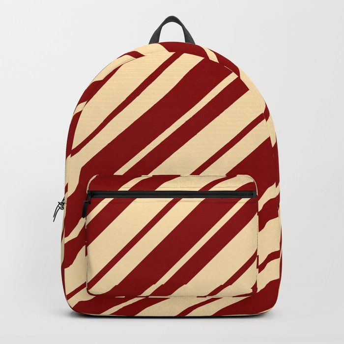 Beige and Dark Red Colored Stripes/Lines Pattern Backpack