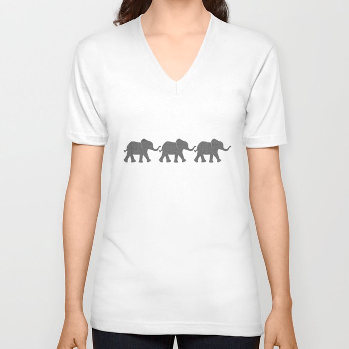 Three Elephants - Teal and White Chevron on Grey V Neck T Shirt
