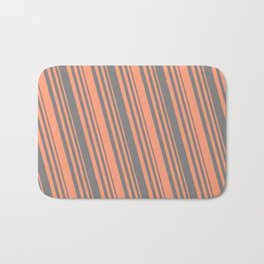 [ Thumbnail: Grey and Light Salmon Colored Lined Pattern Bath Mat ]