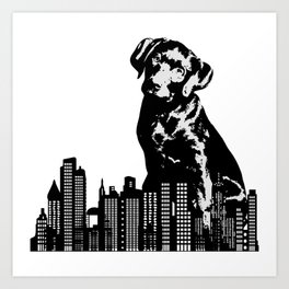 Black labzilla! Art Print | City, Hobby, Dog, Labzilla, Game, Graphicdesign, Sport, Animal, Tshirt 